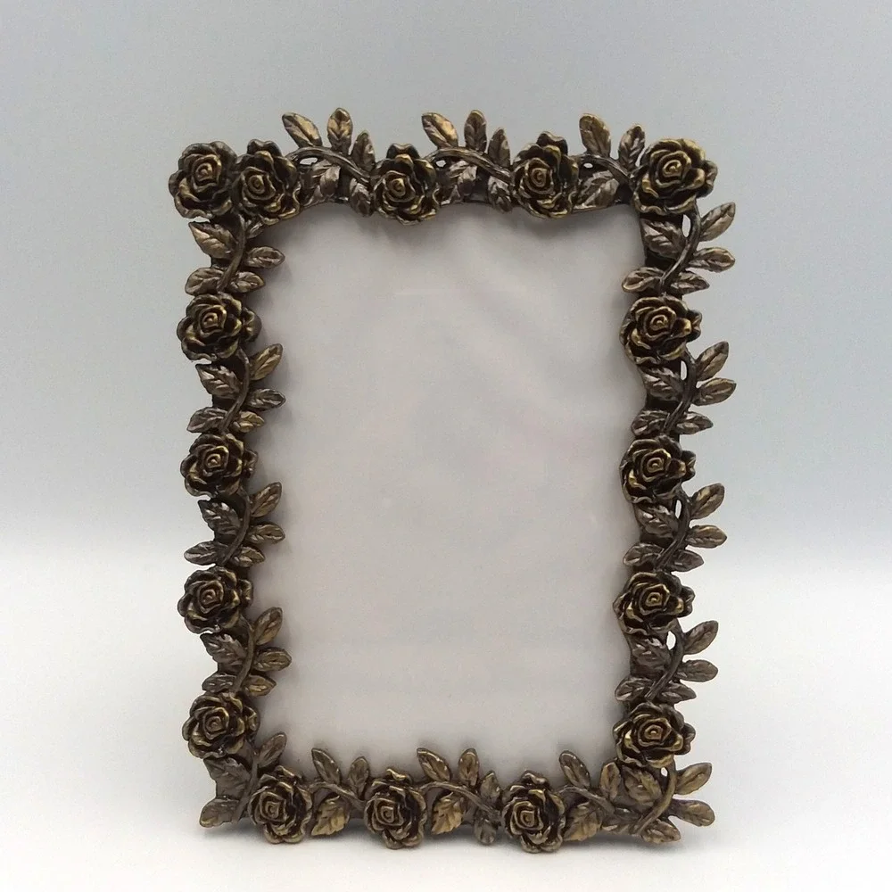 Rose‎ Floral Picture Frame Bronze Finish Photo Display Tabletop Decor 4.75x6.5